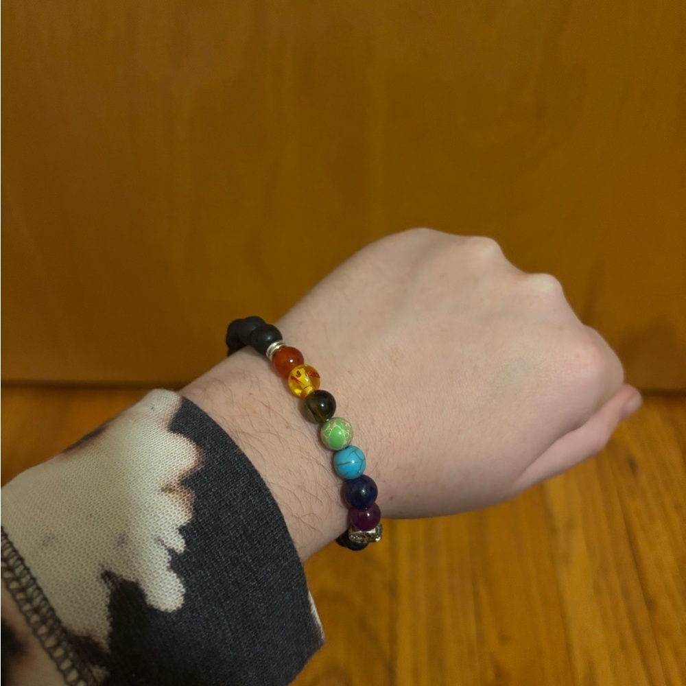 Beaded Chakra Stone Bracelet with Lava Beads